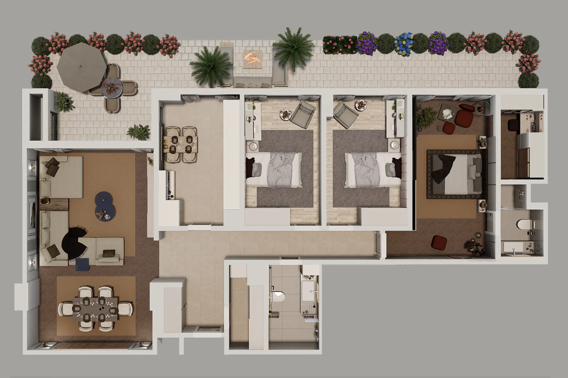 3+1 Teraslı Daire plan görseli